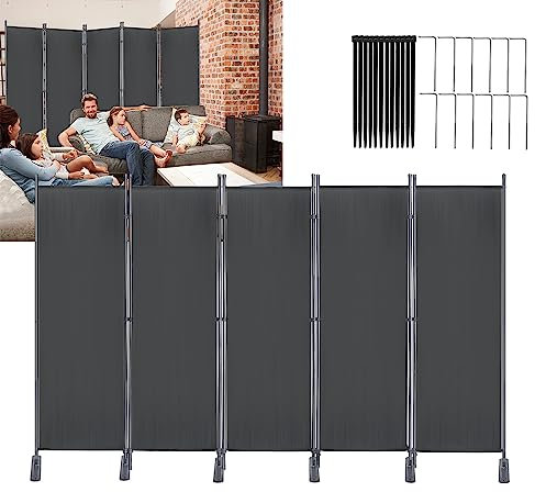 XMTECH Raumteiler Klappbar Freistehend 5 Teilig 280 x 180 cm Trennwand Paravent, Garten Stellwand Trennwand Sichtschutz Balkon Sichtschutz Stellwand Faltbar Paravent, Anthrazit