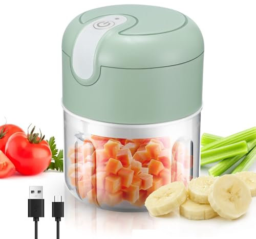 Mini Food Chopper Electric Garlic Chopper 250ml Mini USB Charging Portable Onion Veg Cutter, Small Food Processor and Blender for Vegetable Fruit Garlic Onion Ginger