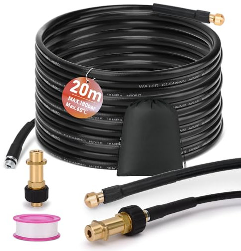 20 meters rörsaneringsset för K2 K3 K4 K5 K6 K7, 180 bar 60 °C rörsaneringsset, inklusive väska, fasta munstycken, avloppsrensare, slang och avloppsslang för högtryckstvättar.