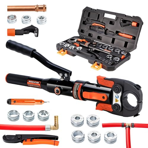 IBOSAD Hydraulic Copper Pipe Tube Fittings Crimping Tools with1/2,3/4,1 Dies for copper Pipe and F877 Stainless PEX Press Sleeves,3/8,1/2,5/8,3/4,1 Dies for ASTM F1807 Pex Pipe Copper Ring