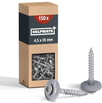 HELPMATE – Spenglerschrauben 4,5x35 mm – Edelstahl A2 – 150 Stück | Nach DIN 7995 – korrosionsgeschützt – T20 Antrieb – Dachdeckerschrauben mit Linsenkopf, Tellerscheibe, EPDM-Dichtung – Silber