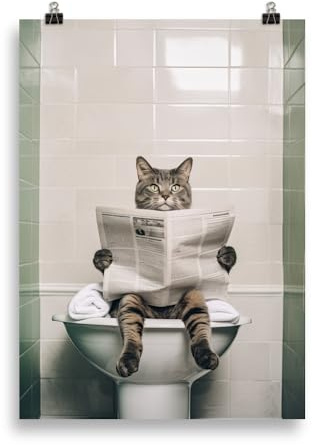 Generisch Katze auf dem Klo Poster – Lustiges Badezimmer Bild & Gäste-WC Deko | Witziges Geschenk für Katzenliebhaber | Toiletten Kunstdruck ungerahmt
