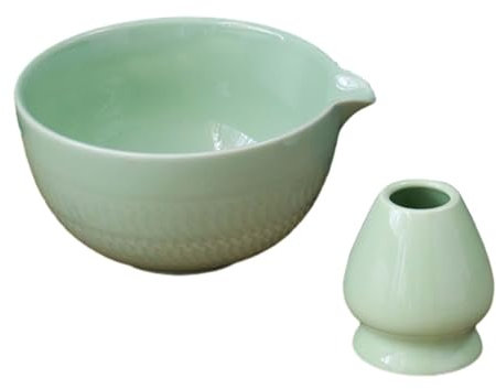 rockible 2x bols à matcha en céramique de cérémonie du thé faits à la main avec porte-fouet bol à matcha japonais de 500 ml, vert clair