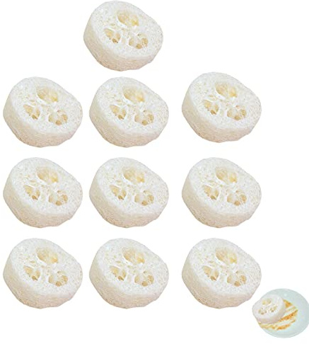 Natural Loofah Slices, 10 Loofah Sponges Quick Drying Versatile Loofah Hamster Sponge, Soft Loofah Flakes Dusting Sponge, Skin-Friendly, Soap Making