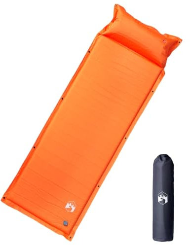 vidaXL Självuppblåsande campingmadrass med integrerad kudde orange, självuppblåsande liggunderlag, självuppblåsande campingmatta, utomhuscampingmatta