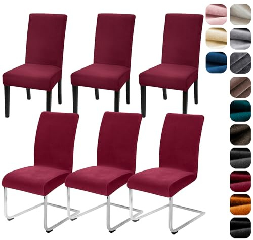 Alishomtll Stretch Samt Stuhlhussen 6er Set Stuhlbezug Schwingstuhl Weinrot | Elastische Stuhlhussen Schwingstuhl Stuhlbezug Universal hussen für stühle Waschbare Esszimmerstühle Bezug Küche Hochzeit