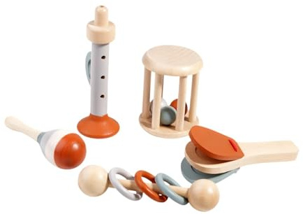 Sharplace Jouets en bois pour bébé, 5 pièces, hochets, mouvement Maracas, jouets musicaux Montessori pour bébés garçons et filles âgés de 6 à 12 mois