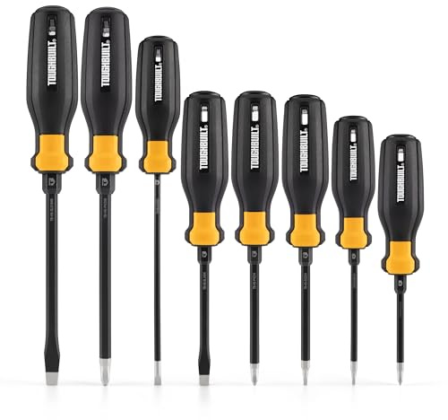 ToughBuilt - 8-Piece Standard Screwdriver Set, Magnetic Tips, TB-H5S8-A | Magnetic Tips, Alloy Steel Shafts, Precision Blades, Ergonomic Grip, Professional Grade, Durable Design
