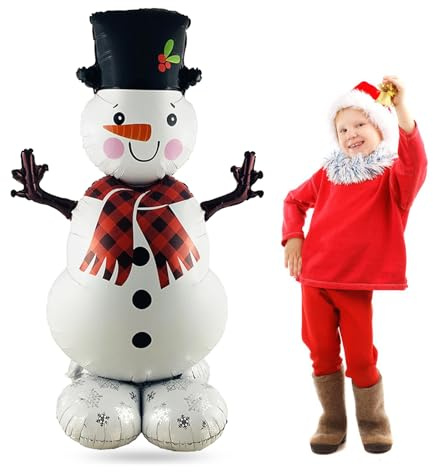 VIKY® Globos de Navidad para decoración navideña, XXL 3D, bufanda de muñeco de nieve, globo de papel de aluminio, globos decorativos de Navidad, globos de Navidad, de pie, para fiestas de Navidad