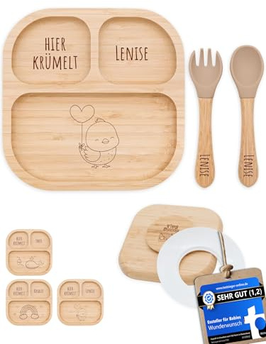 Bärenfreunde® - Personalisierter Baby-Teller mit Saugnapf und Beikost-Zubehör - Rutschfest - Geschenk