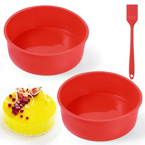 2-Piece 6-Inch Round Silicone Cake Tin with Brush - Non-Stick Baking Mold for Cheesecake and Bread