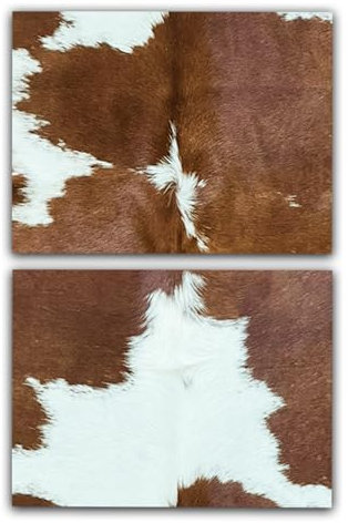 unendlich schoen - 2er Platzset Platzdeckchen, echt Kuhfell abwaschbar, Tischset natürlich rutschfest, Deko Telleruntersetzer Esstisch Wohnzimmer (braun Weiss, 40 x 30 cm rechteckig)