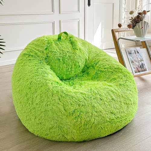 LIFEREVO Fluffy Bean Bag Chair Cover (No Filler), Soft Faux Fur Lime Stuffed Animal Bean Bag Storage Adults Kids Teens, Furry Bean Bag Cover for Plush Toys or Textile, Anti-slip (Lime Green Ombre)