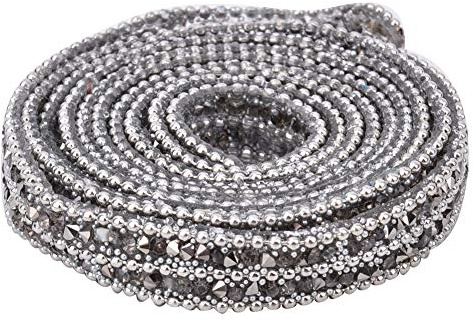 Rankomu Fascia con strass di cristallo, catena con perline di strass, 1 m x 1 cm, nastro termoadesivo per abito da sposa e decorazione jeans, grigio trasparente, accessorio da stirare