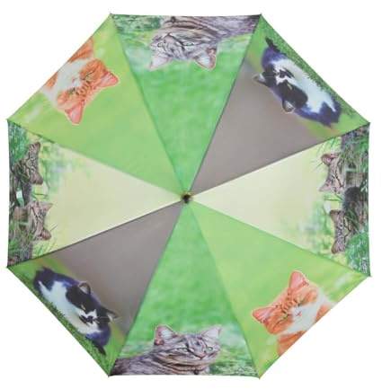 degawo Wunderschöner Regenschirm mit Katzenmotiv - Automatische Öffnung, Holzgriff, Stabil & Groß (120 cm)