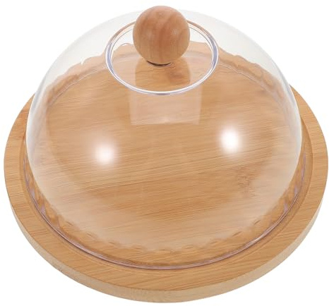Zerodeko Cake Stand with Dome Lid - 7.1‘’ Round Cake Stand with Transparent Glass Dome Wooden Cupcake Plate for Party Dessert Table Display Serving Platter