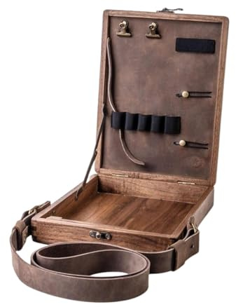 Misaakoeq Writers Messenger Holzbox, A5 Aufbewahrungsbox Für Künstlerwerkzeuge Und Pinsel Künstlerischer Messenger Holzkoffer Holzbox Mit Klappdeckel Umhängetasche, Multifunktionale Aufbewahrungsbox
