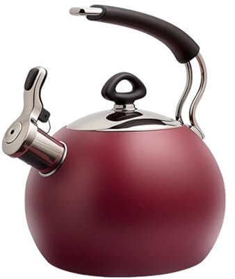 Bouilloire sifflante de 1,9 L pour plaque de cuisson à gaz, bouilloire électrique à induction en acier inoxydable anti-goutte (rouge)