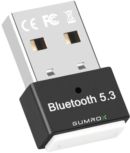 GUMROX Adaptateur USB Bluetooth 5.3 pour PC - Clé Bluetooth, faible latence, Plug & Play, compatible avec Windows 11/10/8.1/7 pour ordinateur de bureau, ordinateur portable, casque, clavier, souris