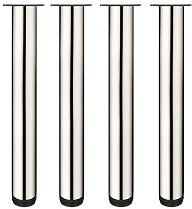 Generisch 4er-Pack Möbelbeine aus Metall, 50 cm/60 cm, runde Möbelfüße aus gebürstetem Edelstahl, verstellbare Tischbeine, höhenverstellbar, Gesamthöhe 5 cm, 70 cm (Größe: 2 Zoll, Farbe: Edelstahl)