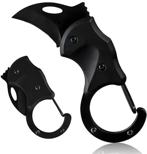 lcvtos Coltello Pieghevole Coltello EDC, Piegatura Meccanica Coltello Tascabile In Acciaio Inossidabile con Moschettone, Coltello Da Caccia Per Escursionismo Da Campeggio Di Sopravvivenza (Nero)