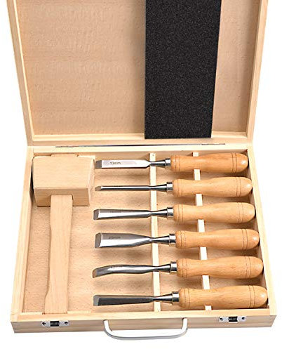 Set di utensili per scalpelli a mano per intaglio del legno, sgorbie per utensili manuali professionali per la lavorazione del legno, 7 pezzi, set di utensili per intaglio del legno con scatola di l
