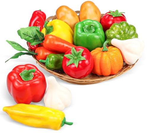 Tenorbass 16 Pieces Fake Vegetables, Artificial Vegetables for Decoration Kitchen, Realistic Faux Vegetables Props Display, Fake Tomatoes Potatoes Garlic Bell Peppers