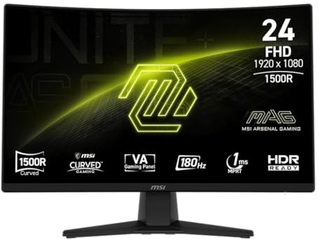 MSI MAG 242C 1920 x 1080 (FHD), 180 Hz, 1 ms, HDR Ready, 1500R, Rapid VA.