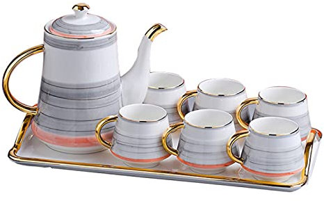 Porcelain Tea Sets Modern Style Afternoon Service With Gouden Trim Included 1 Teapot Set Of 6 Coffee Cups