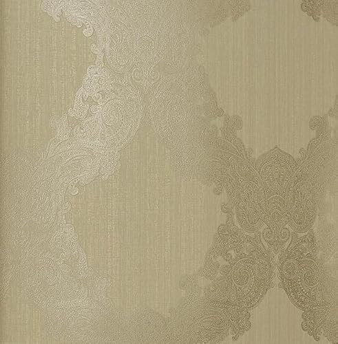 KT·EXCLUSIVE WALL FASHION Papier peint non tissé - Style baroque - 10,05 x 0,52 m - Dentelle cachemire (beige-doré)