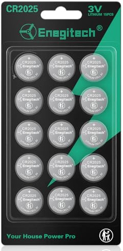 Enegitech CR2025 Knopfzellen, CR 2025 3V Lithium Batterien, 15 Stück | für Autoschlüssel, Herzfrequenzsensor, Pulsgurt, Fernbedienungen