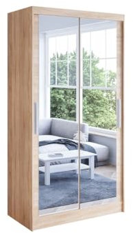 K7 Sonoma Armario con Puerta Corredera de 100 cm con Espejo - 100 x 200 x 58 cm - Elegante Almacenamiento de Dormitorio, Armario Multiuso, Solución de Muebles Ahorro de Espacio