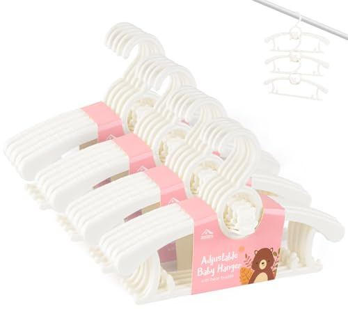 Kinderkleiderbügel Ausziehbare mit Stapelbaren Bärchen-Haken,Platzsparend rutschfeste Kleiderbügel Kinder, Kunststoff Kinderkleiderbügel für Kinderbekleidung Baby,60 stück weiße
