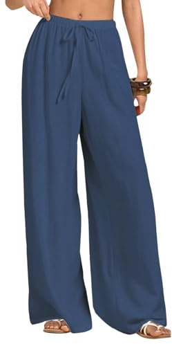Neteson Pantalones De Lino Mujer Verano Anchos Causal Pantalones Palazzo Mujer Elegantes