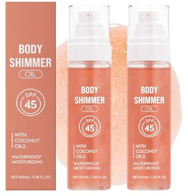 Sonnenöl mit Schimmer-Effekt SPF45/PA+++, Wasserfestes Körperöl mit Glanzpartikeln, Vitamin E Feuchtigkeitsboost, Leichtes Nicht-Fettendes Öl für Natürlichen Glow, 100ml (2)