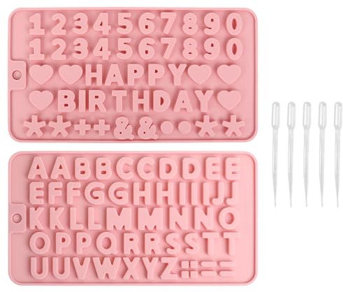 2 Stück Silikonform Buchstaben，A-Z & 0-9 Silikonformen Backen Geeignet für DIY, Herstellung von Keksen, Pralinen, Fudge, Kerzen, Verwendet, um Geburtstagsfeiern Dekorieren