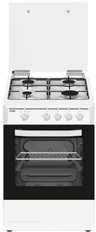 Svan Cocina Gas Butano 4 Zonas de Cocción, Horno 43 L, Blanco, SKG4501. Control Manual, 2 Programas de Cocción, Cristal en Puerta de Doble Capa, Tapa Abatible