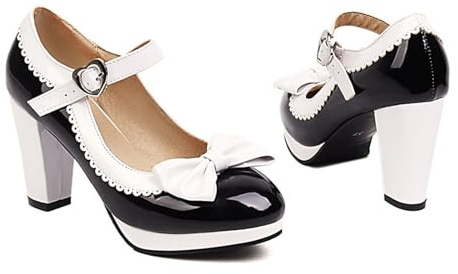 Mary Jane Schuhe Damen Schwarz mit Bogen Absatzschuhe Damenschuhe Chunky Elegant Halbschuhe Hohe Sommer Pumps Spangenpumps Bequem High Heels Shoes Trachtenschuhe für Frauen