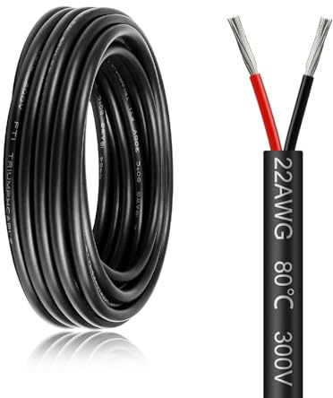 20AWG 2 Core Electrical Cable 10m, 0.5mm² Flexible Stranded Tinned Copper Twin Wire for 12V 24V LED Lighting, Automotive and DIY Projects, Black