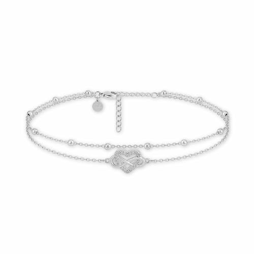 GD GOOD.designs Fußkettchen für Damen mit Herz | Mehrreihige silberne Infinity Fusskette - Wasserfest & Verstellbar (22-27 cm) | 316L Edelstahl Fußschmuck in Silber