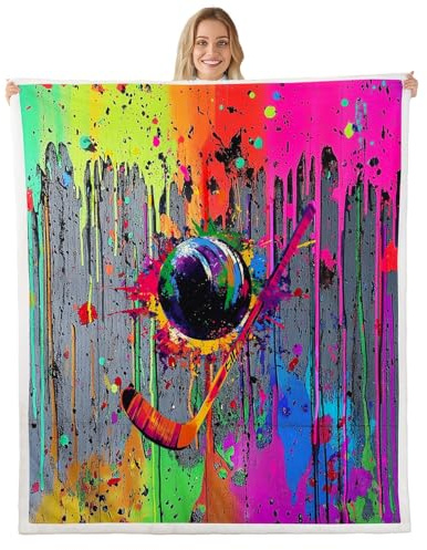 jejeloiu Ice Hockey Throw Blanket Golf Soft Fleece Sherpa Cozy Fuzzy Plush Warm Color Graffiti Hip Hop Style Fuzzy Plush Throw Sports Themed 40x50 for Bed Couch Living Room