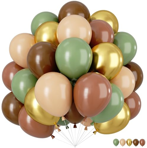 Palloncini Marrone Verde, 60 Pezzi Palloncini Compleanno Marrone Verde Salvia，Marrones Verde Oro Lattice Palloncino Decorazioni Palloncino Per Compleanno Matrimonio Anniversario Baby Shower Feste