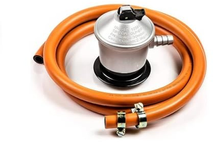 Kit Completo de Regulador Gas Butano, Manguera Homologada de Gas Butano de 1,5 Metros y 2 Abrazaderas | Apto para Cocinas, Barbacoas, Hornillos, Paelleros y Estufas