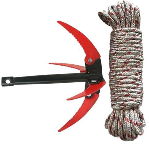 SUPVOX Râteau pour Bassin Extérieur Pliable 4 Dents en Acier Inoxydable Corde 10 M, Outil Jardin Aquatique pour Éliminateur d'eau et Coupe-Herbes D'étang, Usage Couleur Aléatoire