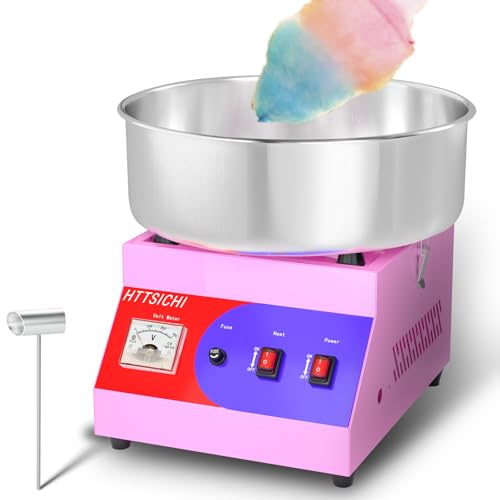HTTSICHI Commercial Cotton Candy Machine, Electric Candy Thread Machine with Temperature Control, Pink (15 Inch)