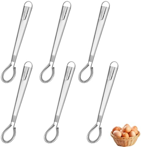 6Pcs Small Whisk Set - Handheld Egg Beater for Kitchen | Small hand whisks: 3.5x20.5x2.5cm, spring coil wire. Durable, flat handle. For eggs, cream, flour, baking. Easy to clean
