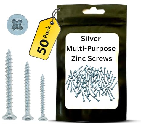 Zinc Plated Pozi Countersunk Wood Screws – 4 x 50mm – Multi-Purpose Self Tapping Screws for Hardwood, Softwood, MDF, Chipboard, Plastic & Thin Sheet Metal – 50 Pack