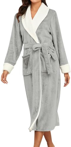 Vhersily Vestaglia Donna Da Camera In Pile Senza Cappuccio Invernali Lunga Accappatoio Morbida Invernale Caldo Flanella Alla Moda e Tinta Unita, Per Il Tempo Libero, Classico, per Business e Matrimoni