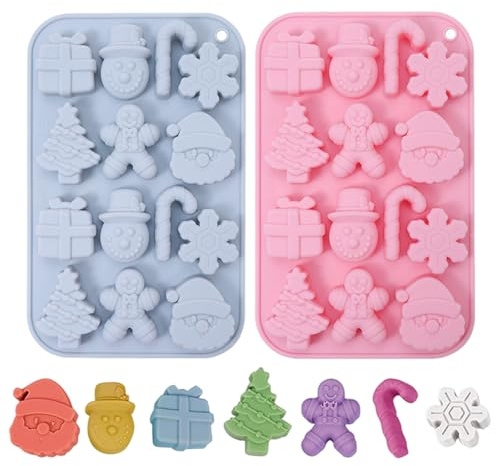 2 stampi per cioccolatini natalizi, 14 cavità, antiaderenti, in silicone, strumenti da forno per cioccolato, caramelle, ghiaccio