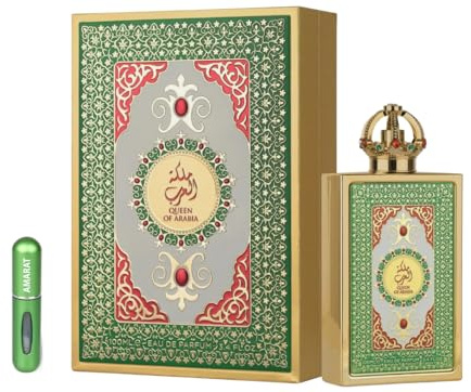 Lattafa Queen of Arabia Eau de Parfum 100 ml, Perfume Árabe para Mujer de Larga Duración, Incluye Atomizador Recargable 5 ml, Fragancia Femenina con Ylang-Ylang, Rosa y Vainilla (Queen of Arabia)